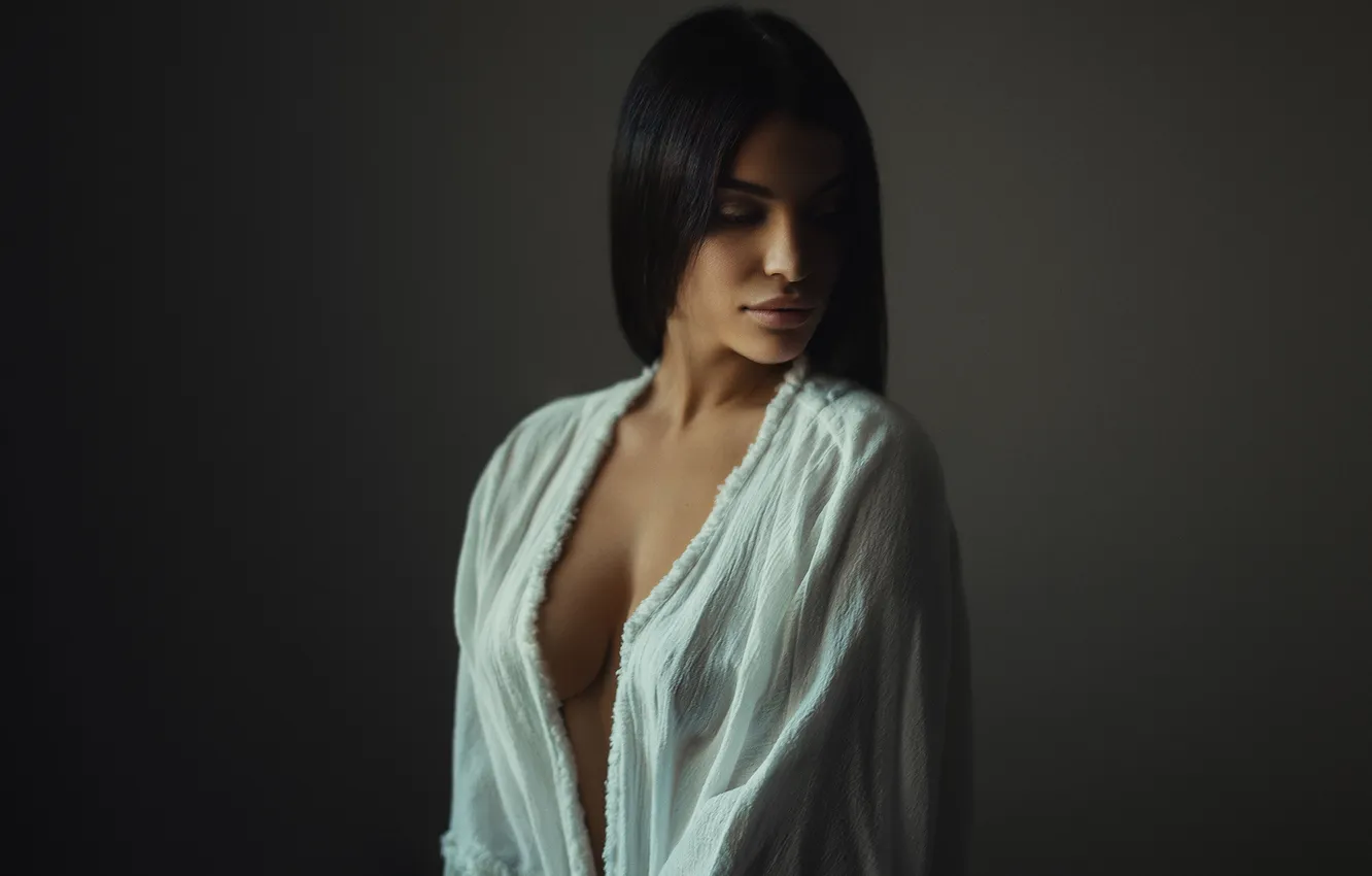 Photo wallpaper model, brunette, neckline, Alex Shaklein