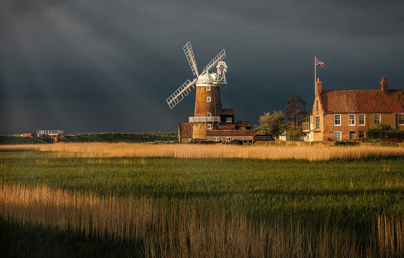 Photo wallpaper field, the sky, grass, light, clouds, nature, glade, England