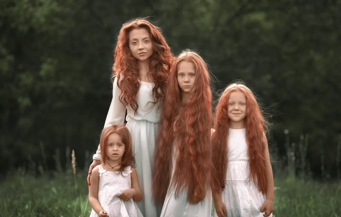 Photo wallpaper hair, girl, red, sisters