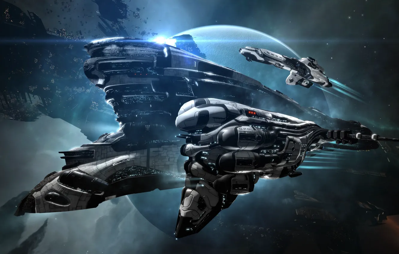 Photo wallpaper space, nebula, planet, station, asteroids, space, ruins, battle