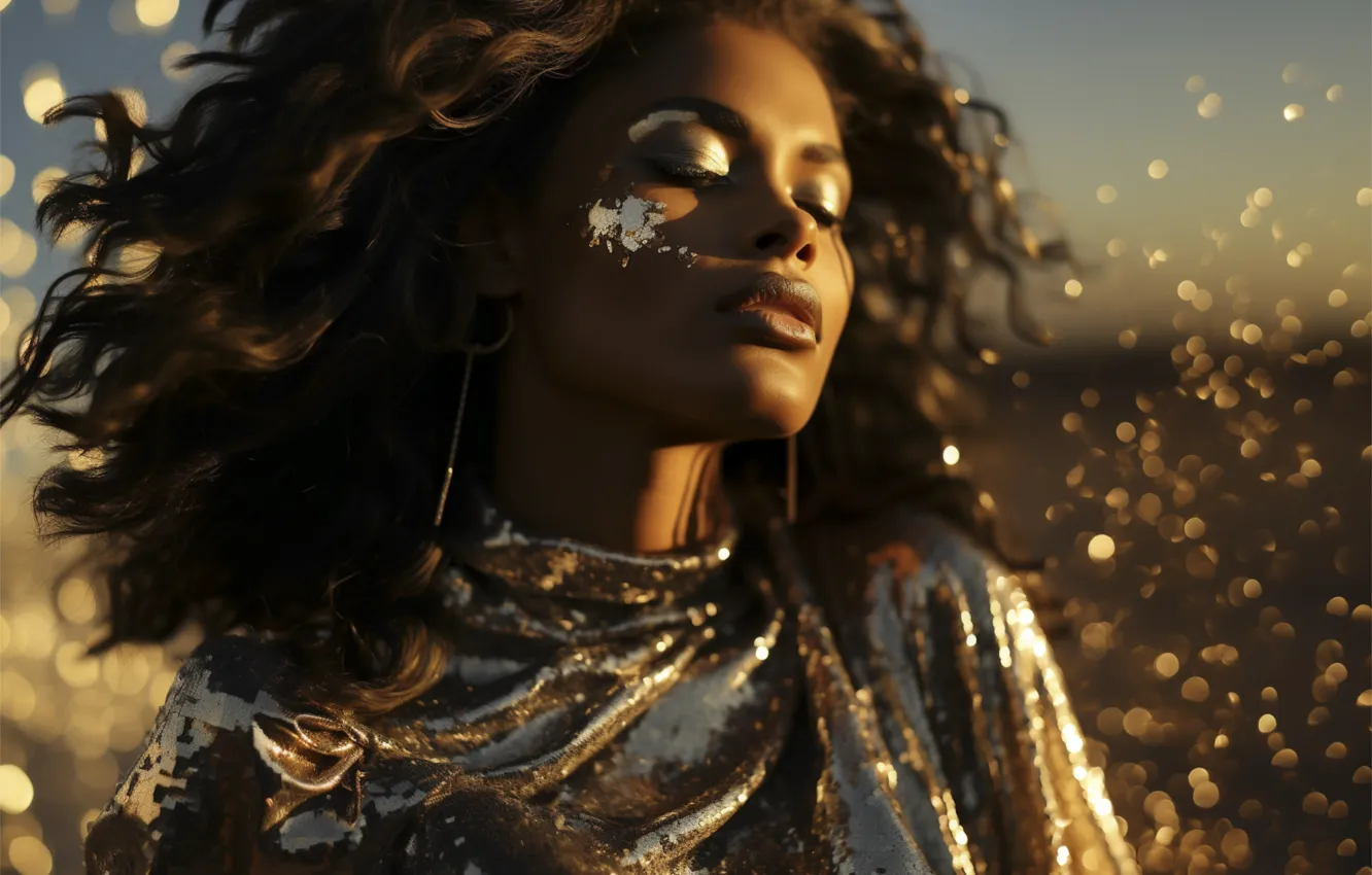 Photo wallpaper girl, light, face, lights, glare, portrait, makeup, image