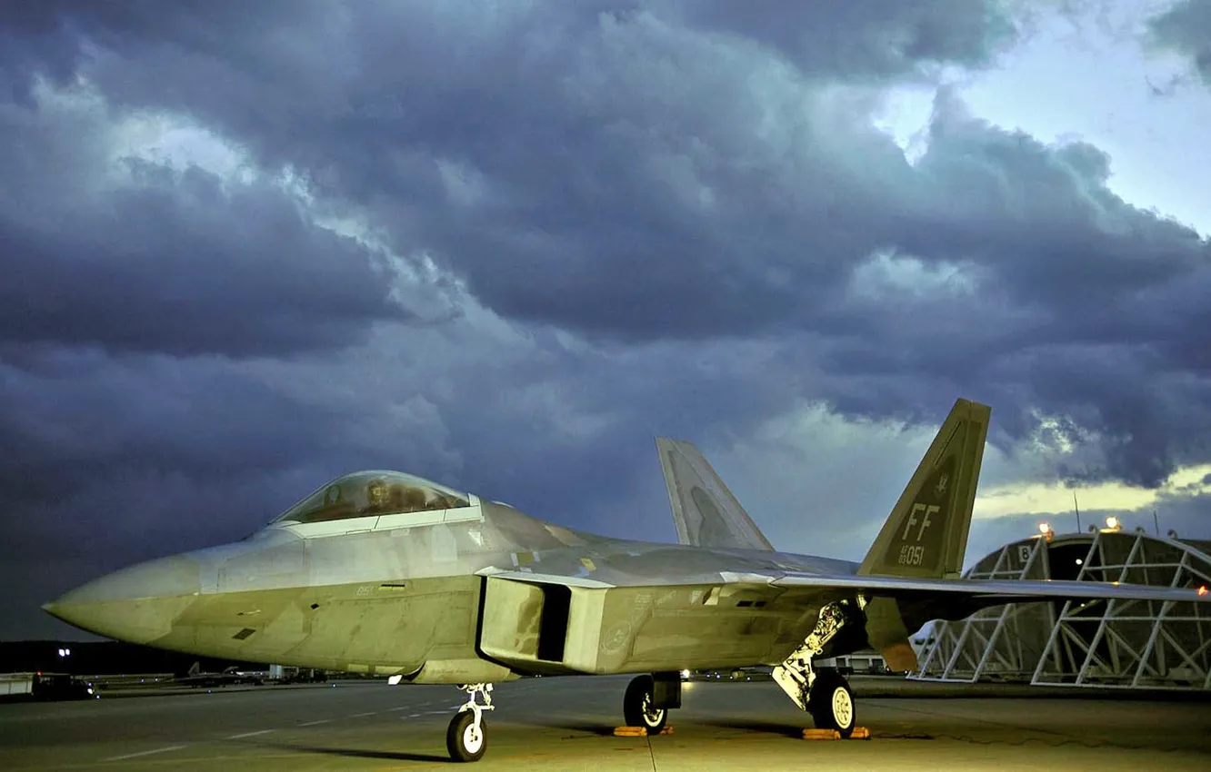 Photo wallpaper hangar, the airfield, F-22, Raptor, Lockheed/Boeing, multi-role fighter, fifth generation