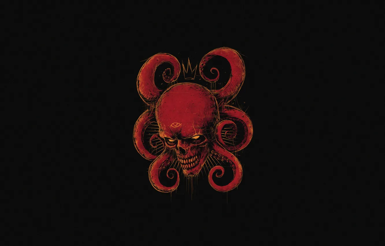 Photo wallpaper red, style, background, skull, minimalism, octopus, sake, red