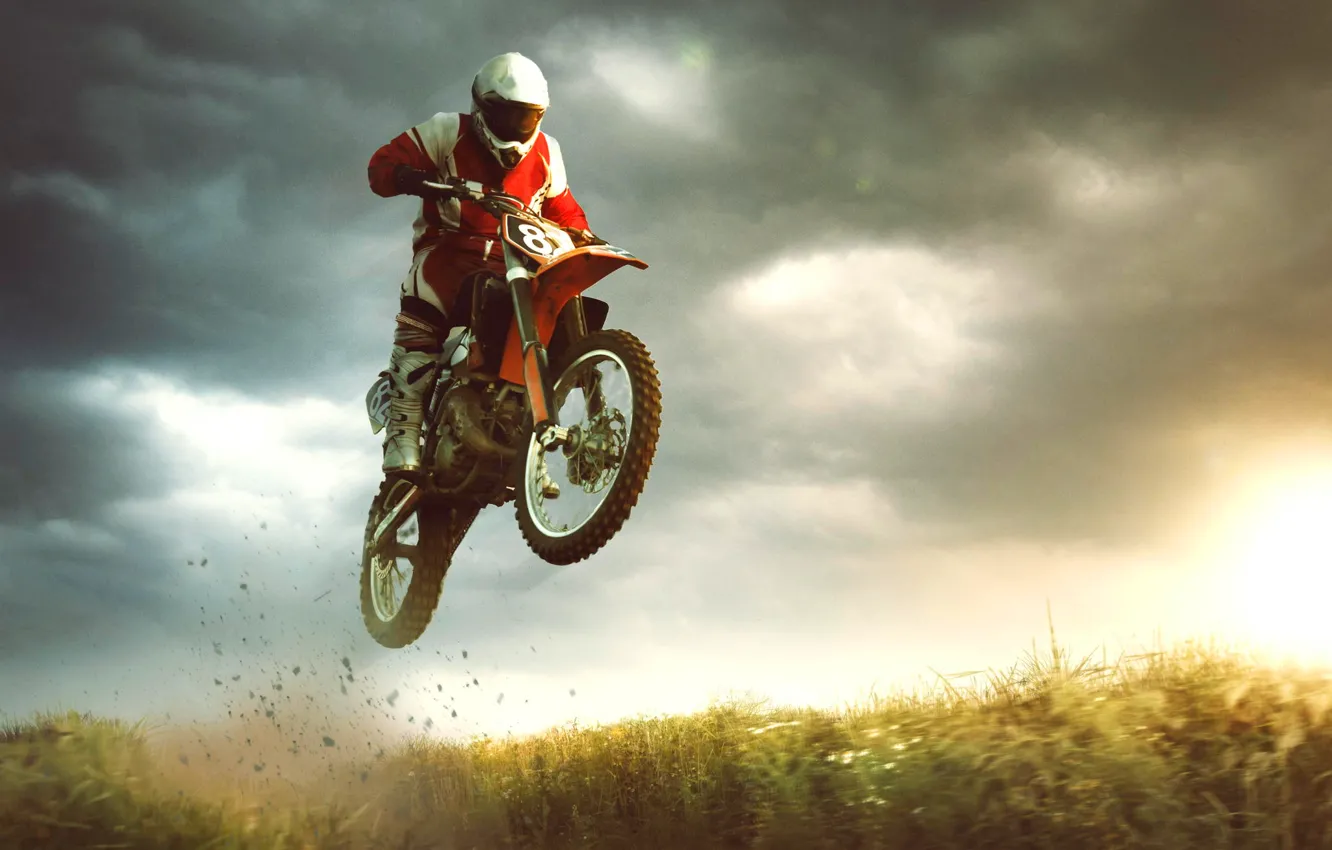 Photo wallpaper jump, sport, bike, extreme, motorcyclist, bike, jump, extreme