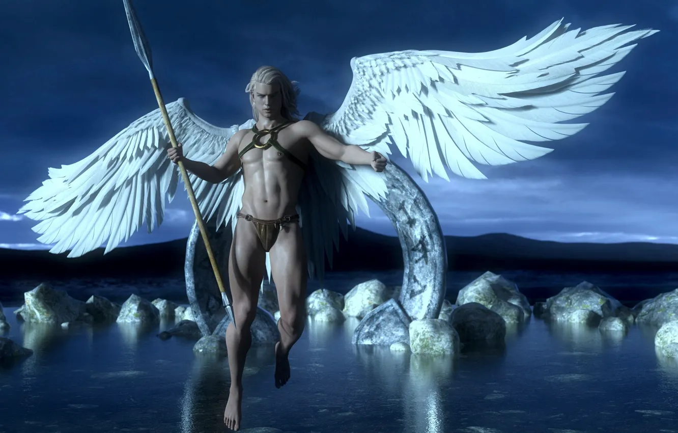 Photo wallpaper angel, spear, guy