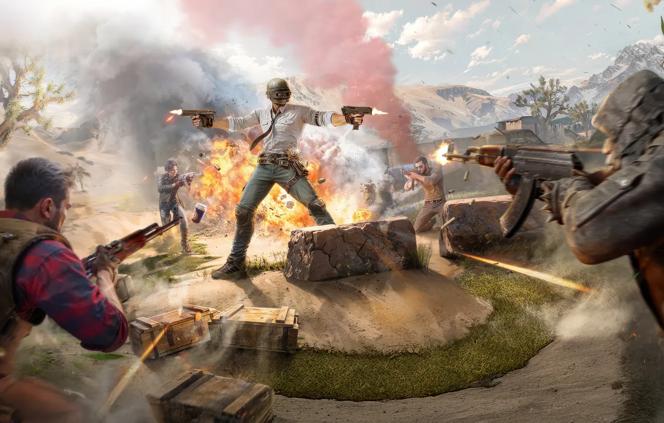 Photo wallpaper explosion, battlefield, girl, gun, smoke, weapon, woman, war