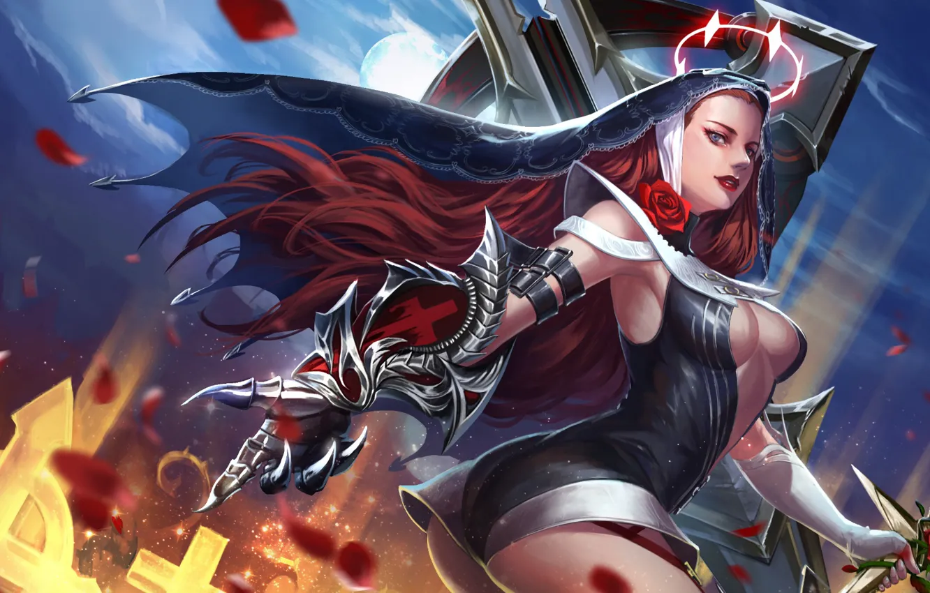 Photo wallpaper ass, chest, flowers, night, the moon, roses, petals, art