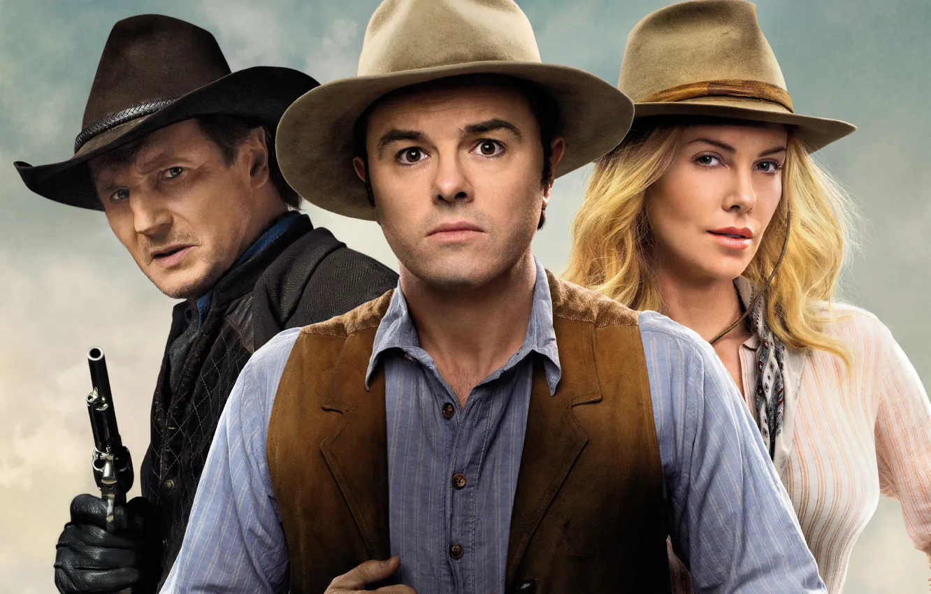 Photo wallpaper Charlize Theron, wallpaper, girl, gun, Anna, hat, western, eyes