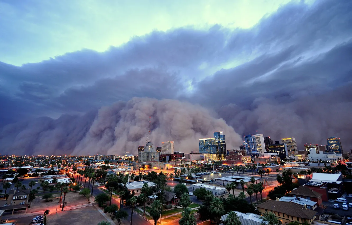 Photo wallpaper clouds, the city, storm, disaster, AZ, covers
