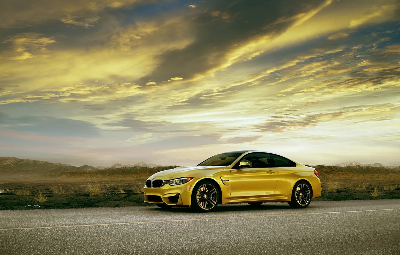 Photo wallpaper BMW, yellow, Coupe, front, F82, automotive photography