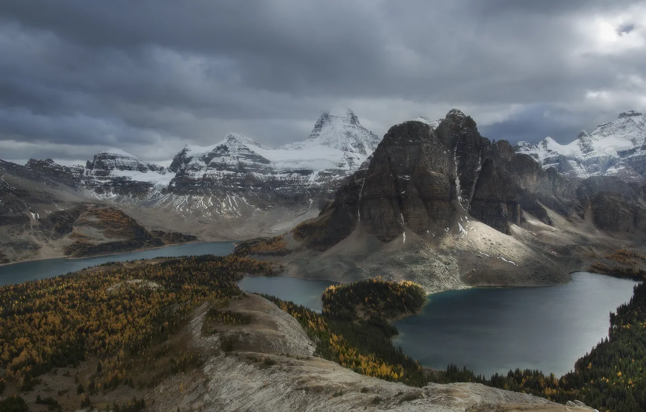 Photo wallpaper forest, snow, trees, landscape, mountains, clouds, nature, river