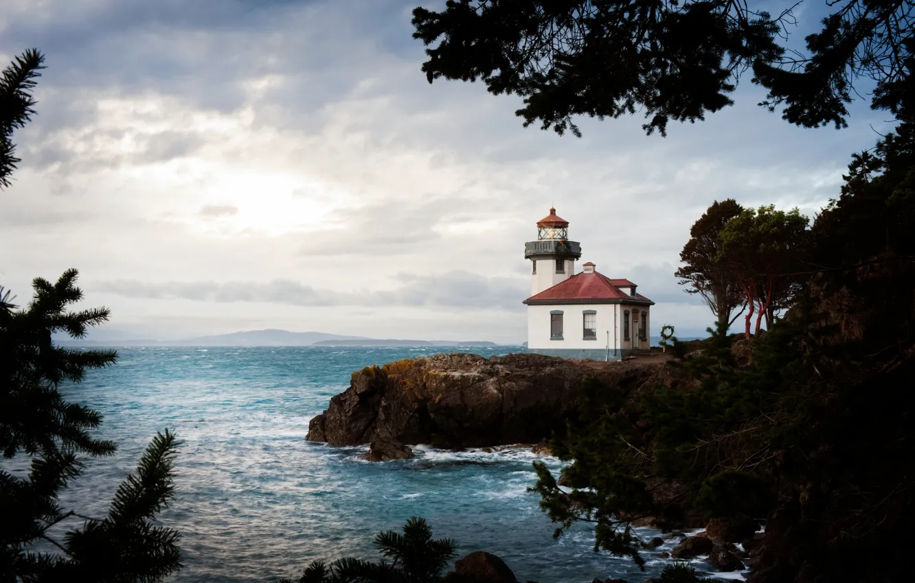 Photo wallpaper sea, sunlight, Lime Kiln Lighthouse