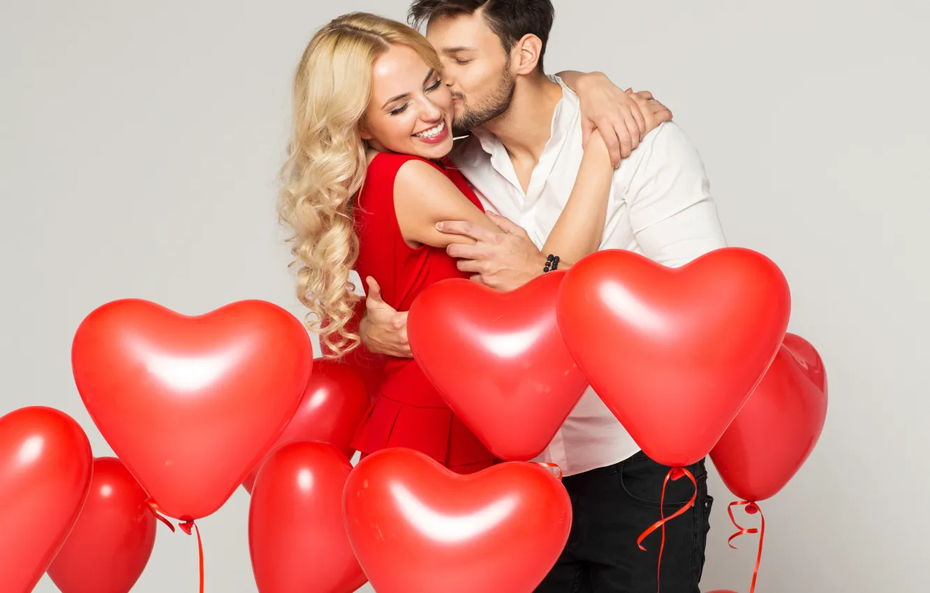 Photo wallpaper girl, balls, joy, smile, tenderness, heart, feelings, hugs