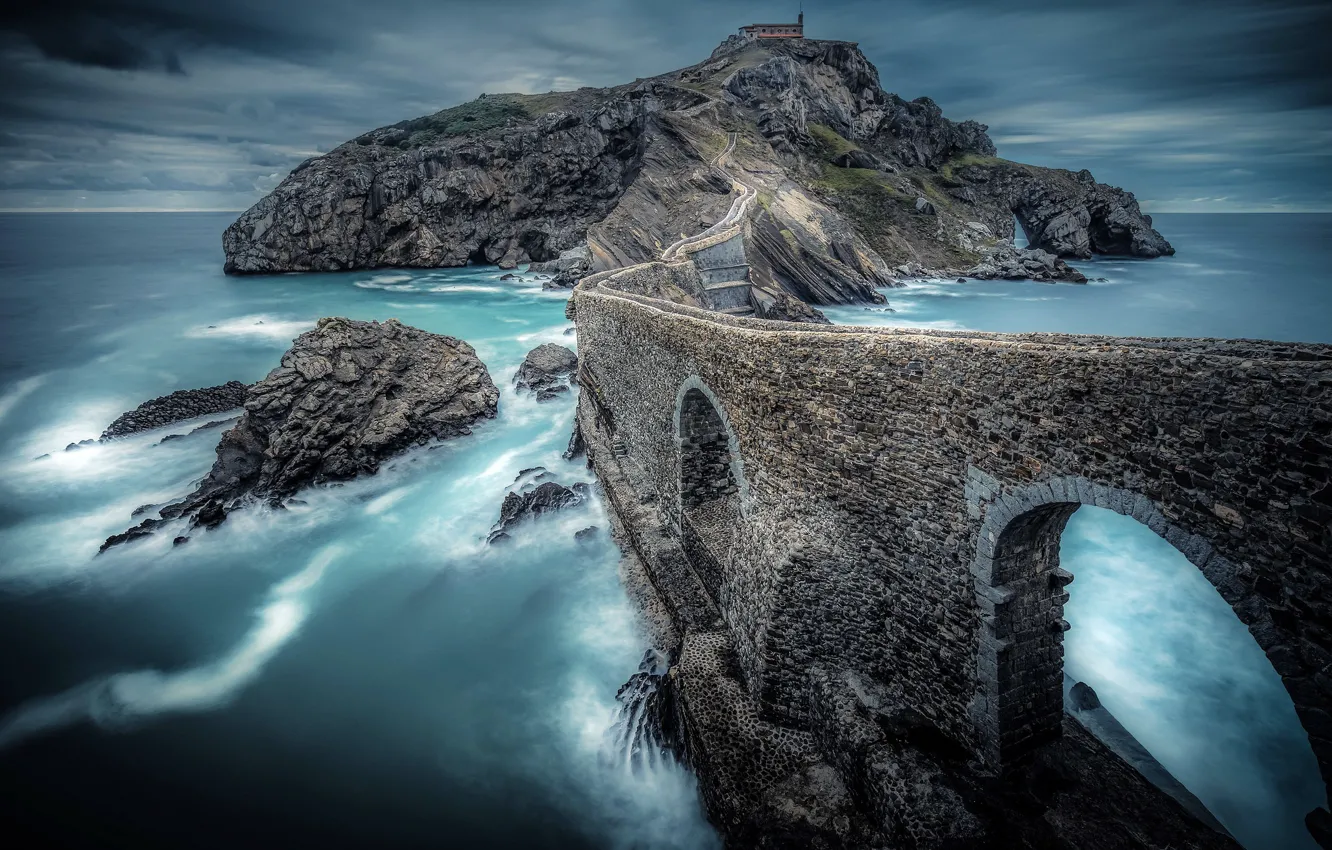 Photo wallpaper sea, bridge, nature