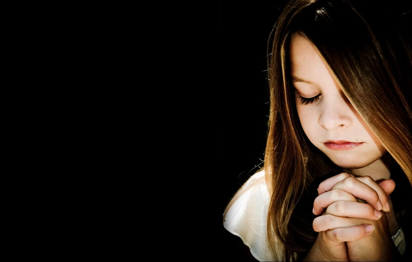 Photo wallpaper children, mood, brunette, girl, black background