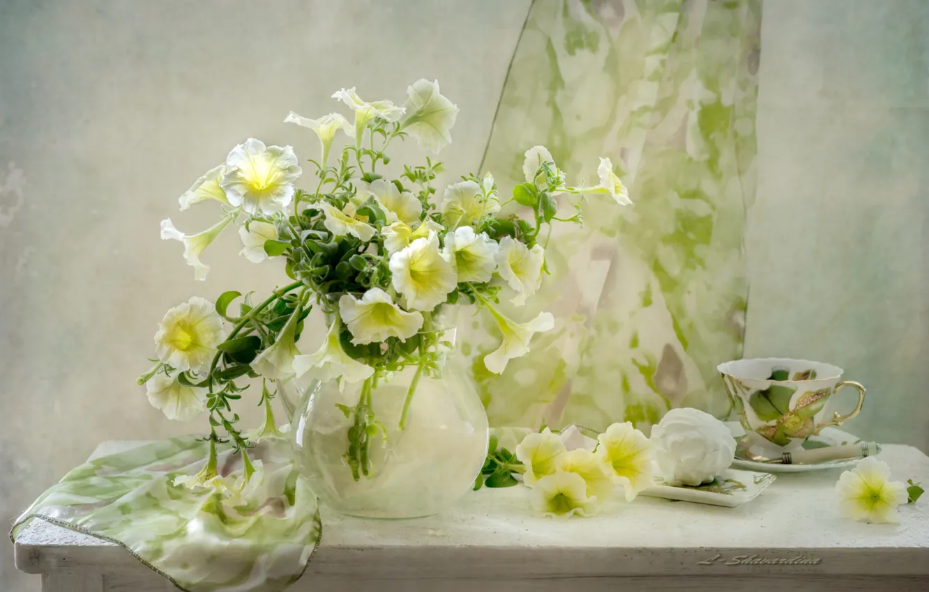 Photo wallpaper Cup, Petunia, marshmallows