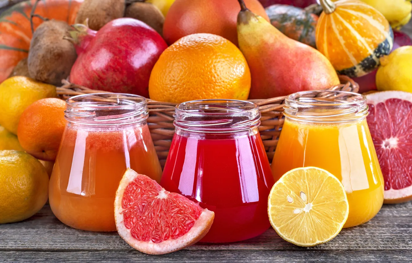 Photo wallpaper lemon, orange, juice, citrus, grapefruit, garnet