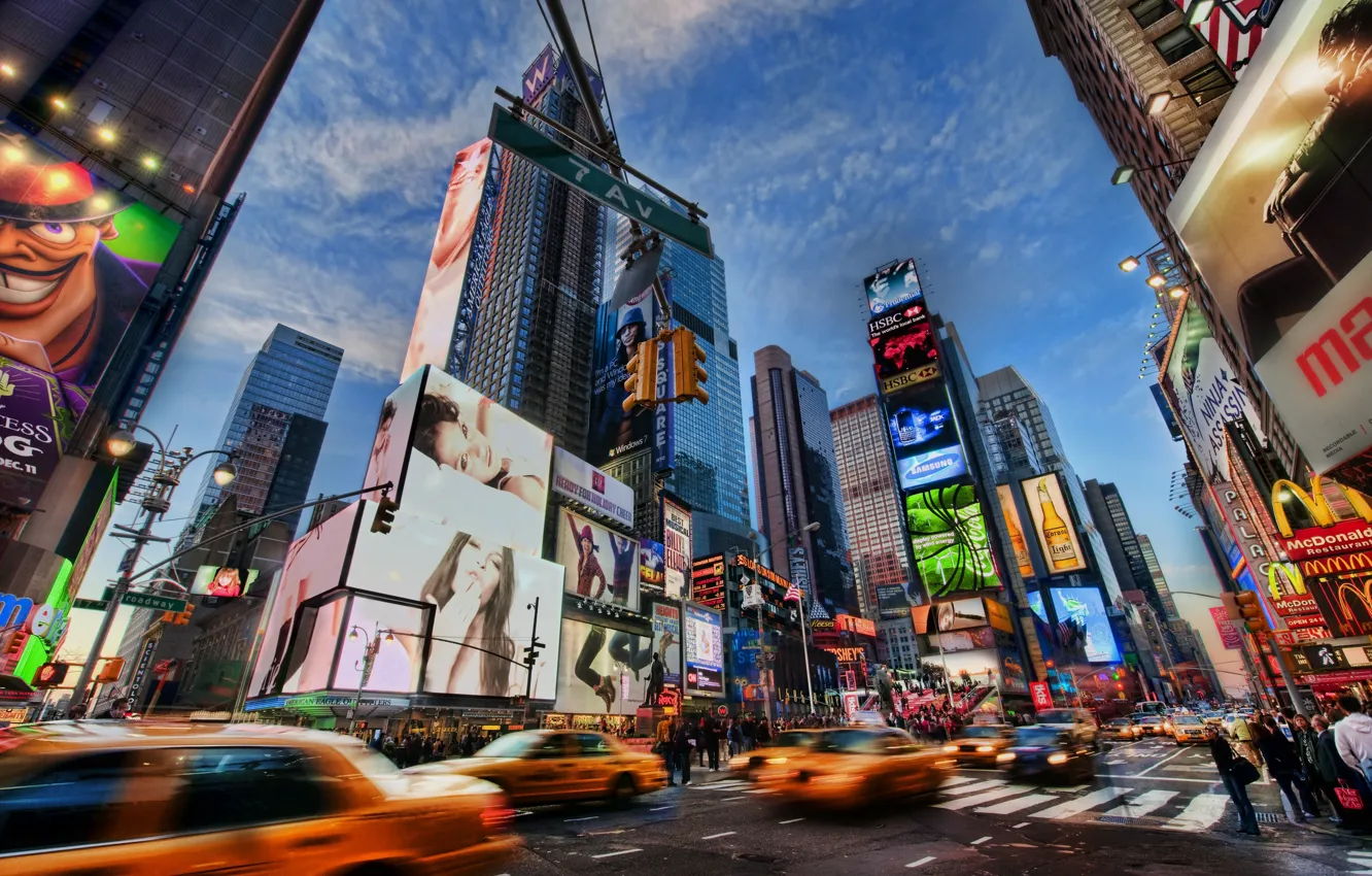 Photo wallpaper New York, skyscrapers, taxi, 7 Avenue