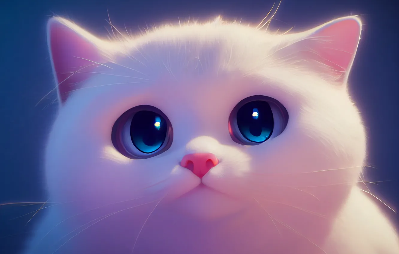 Photo wallpaper cat, white, light, kitty, cat, art, muzzle, blue background