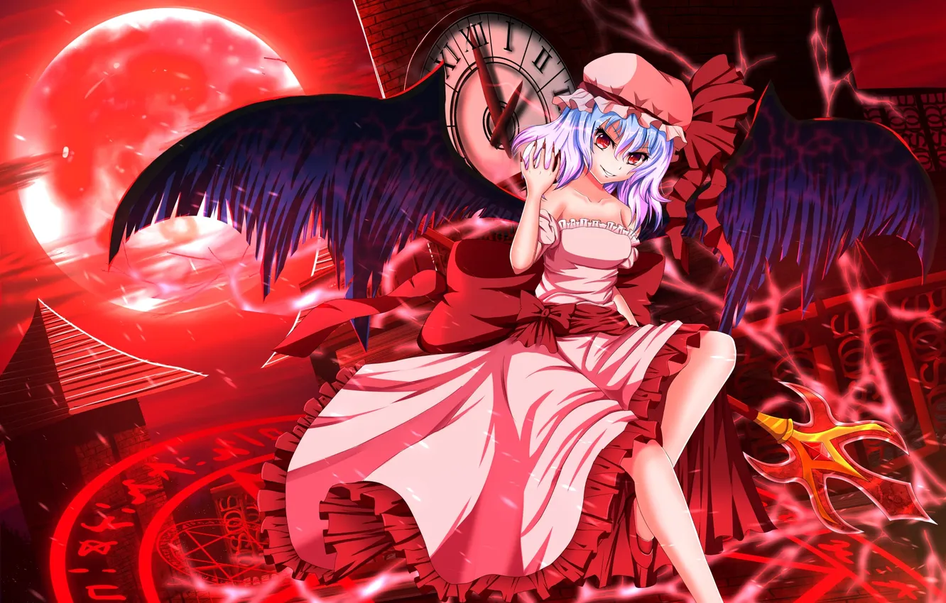 Photo wallpaper girl, smile, wings, touhou, the magic circle, Remilia Scarlet, Ddfftasogare