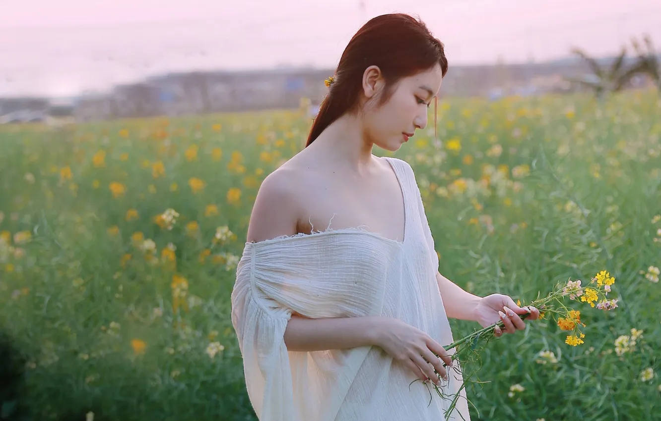 Photo wallpaper woman, flowers, beautiful, model, pretty, asian, cute, japanese