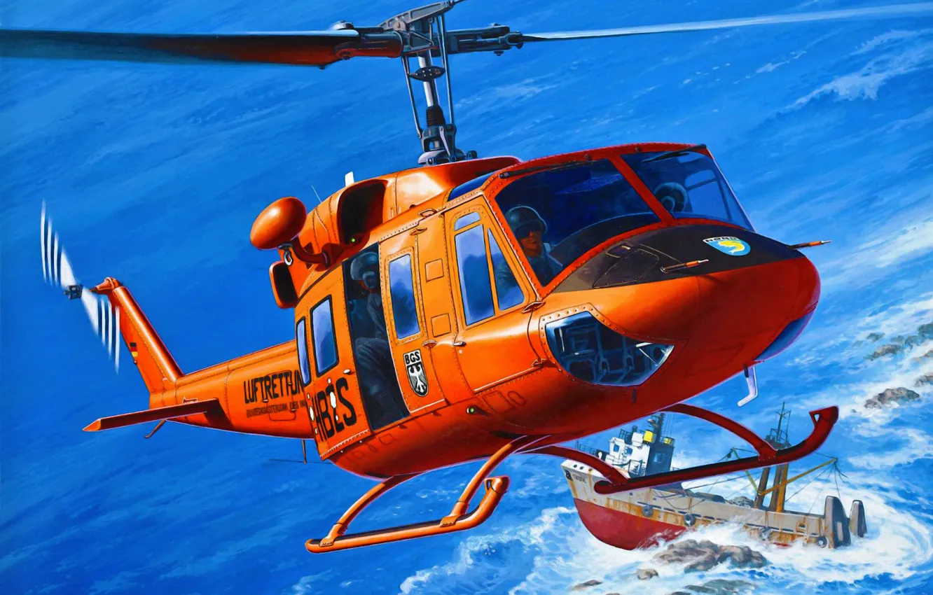Photo wallpaper art, airplane, painting, aviation, Bell USAF UH-1N AB 212 German SAR helicopter
