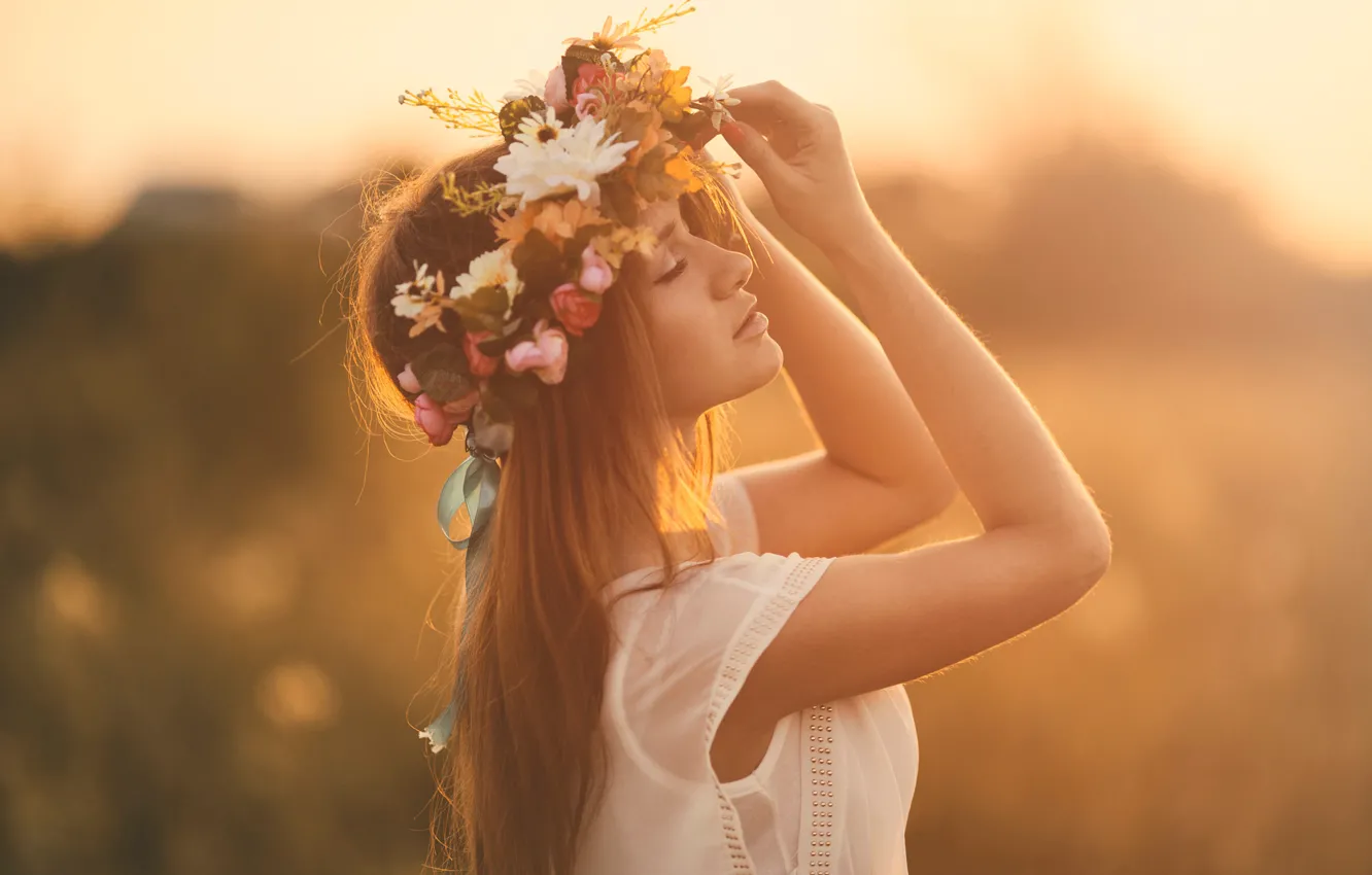 Photo wallpaper summer, girl, wreath, Desia