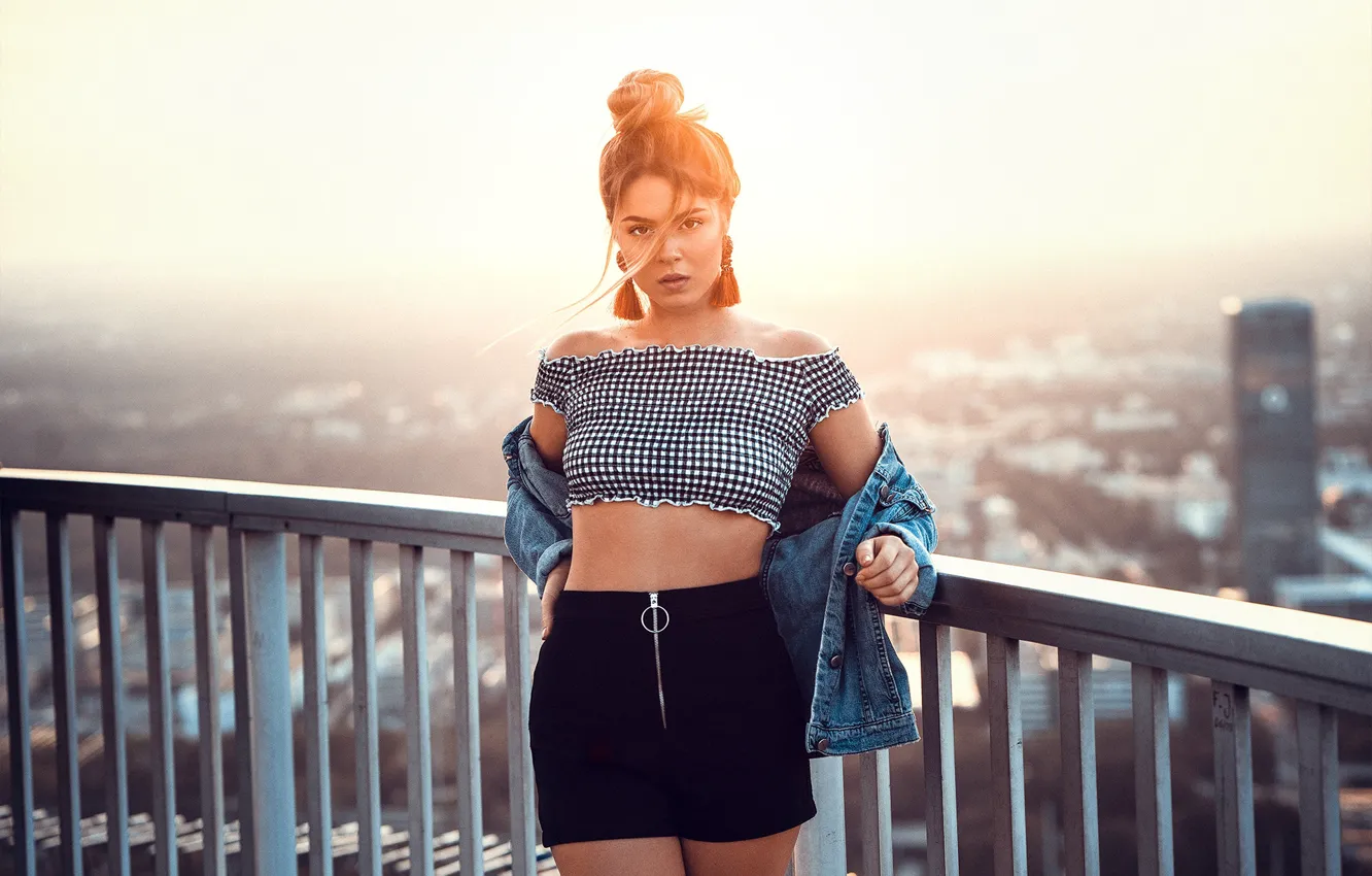 Photo wallpaper look, girl, pose, skirt, figure, blonde, dzhinsovka, Anatoly Oskin