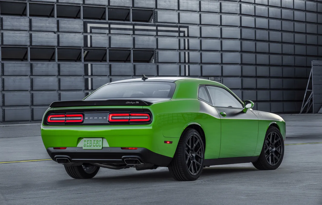 Photo wallpaper green, Dodge, Challenger, car, Dodge, rear view, T/A