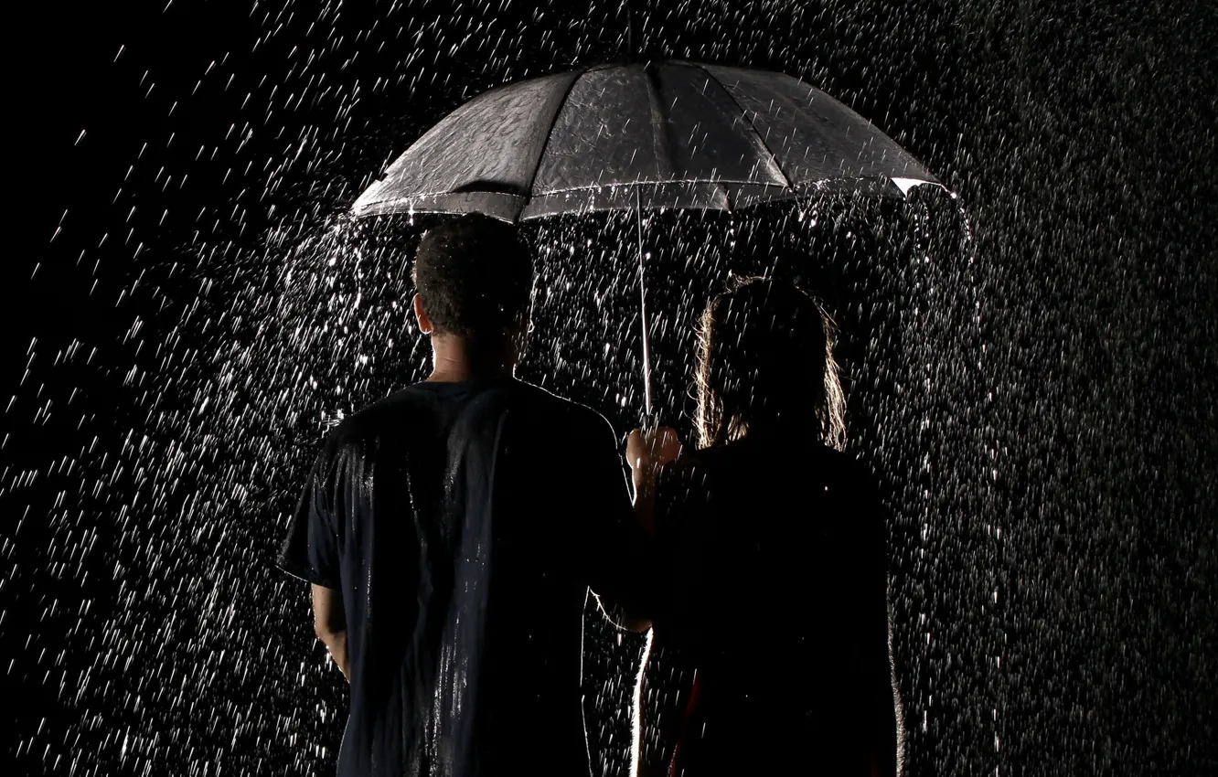 Photo wallpaper drops, rain, umbrella, pair