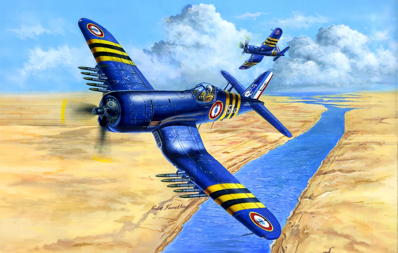 Photo wallpaper F4U Corsair, French Navy, Band of invading, F4U-7 Corsair, The Suez crisis
