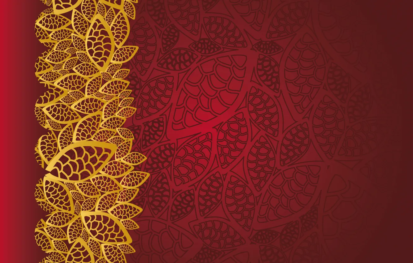 Photo wallpaper background, red, golden, ornament, vintage, texture, floral, pattern