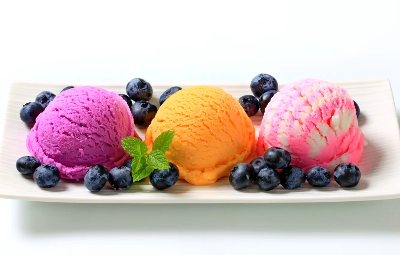 Photo wallpaper colorful, plate, fruit, sweet, dessert, berries, delicious, ice cream