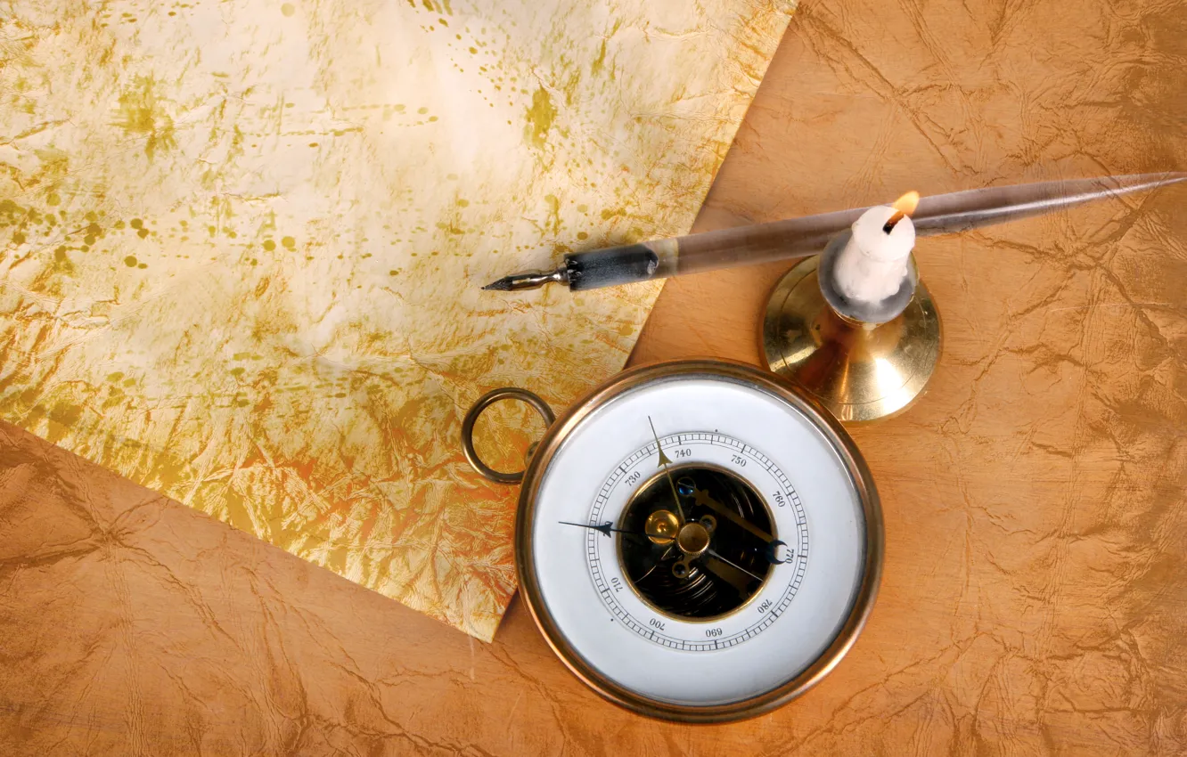 Photo wallpaper paper, candle, handle, compass, candle holder, old