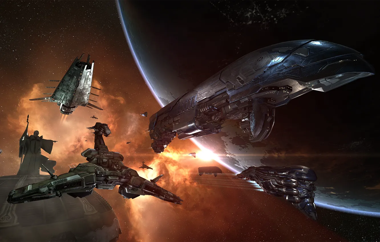 Photo wallpaper space, nebula, planet, station, monument, space, statue, spaceship