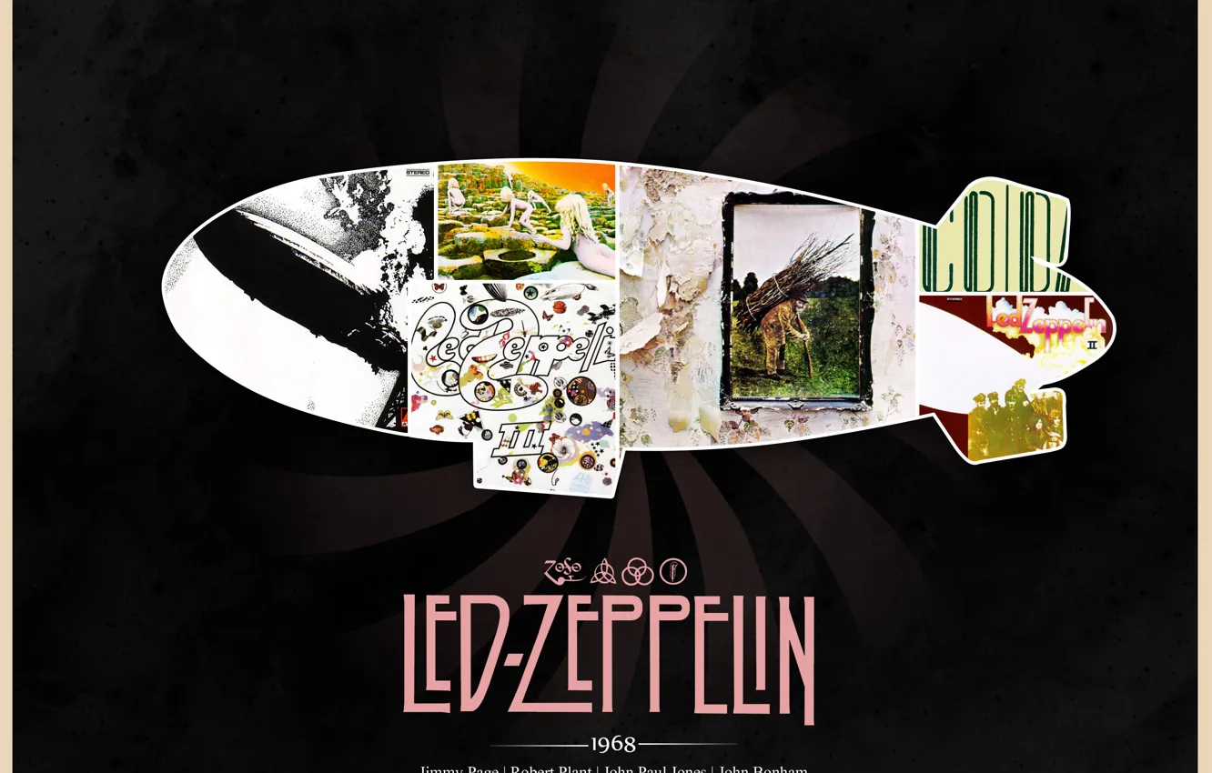 Photo wallpaper the airship, Rock, classic, Led Zeppelin, 1968, Jimmy Page, album covers, John Paul Jones