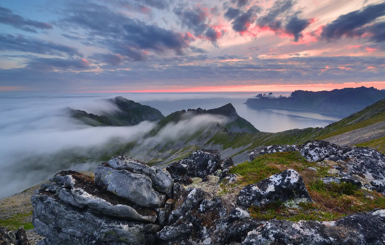 Photo wallpaper sea, clouds, mountains, rocks, island, Norway, Senja, Maxim Evdokimov