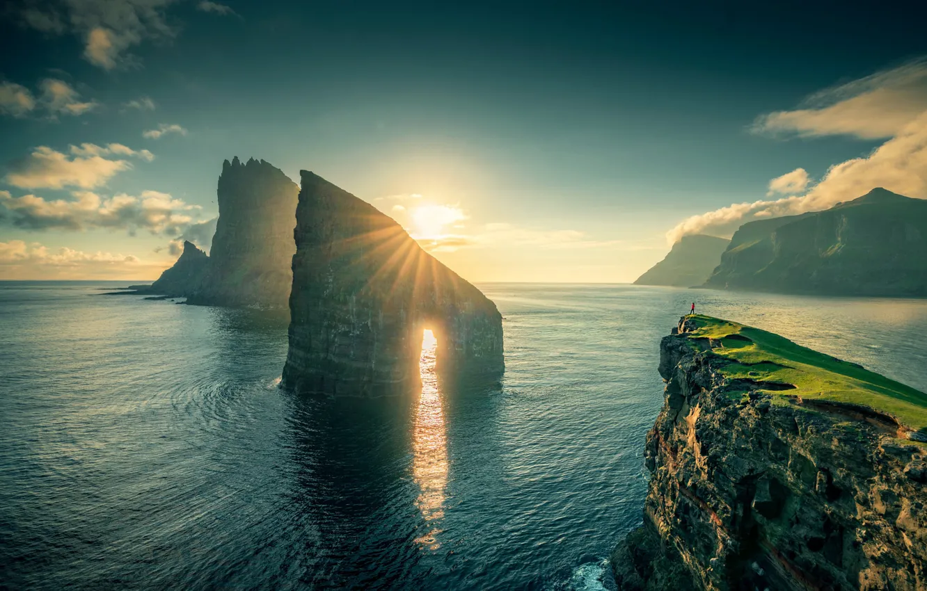 Photo wallpaper sea, the sun, rocks, arch