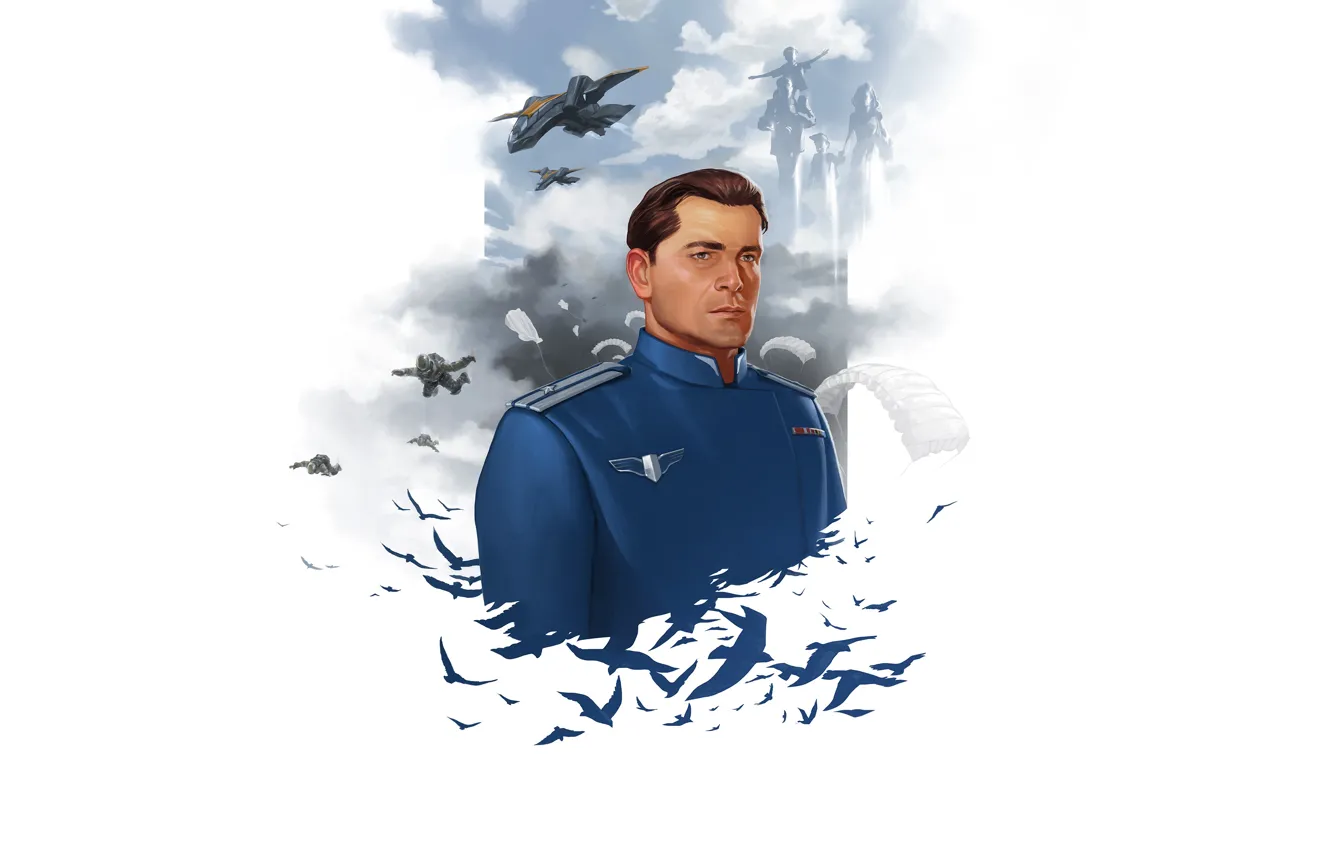 Photo wallpaper background, figure, minimalism, art, monument, male, pilot, USSR