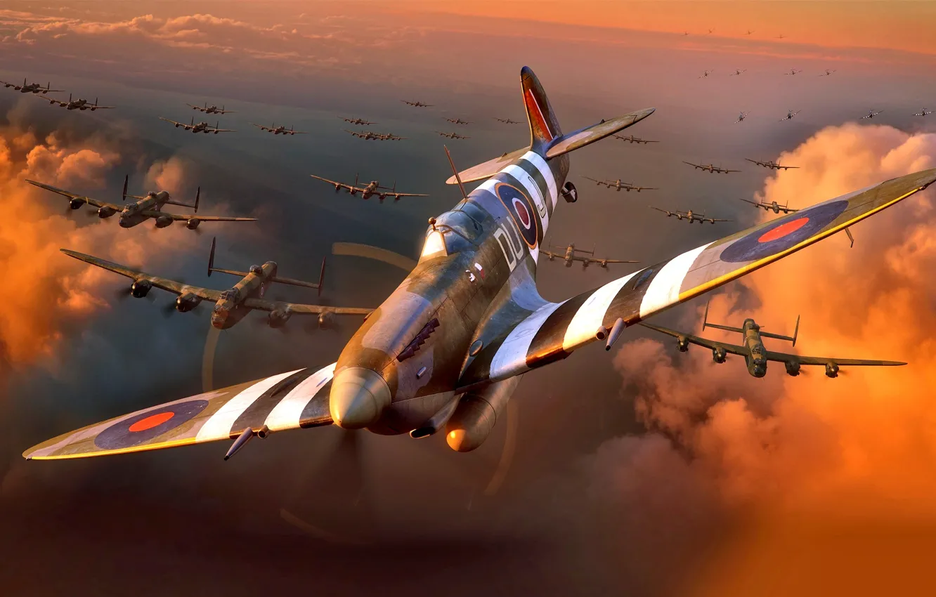 Photo wallpaper Figure, fighter, The second World war, WW2, Supermarine, British, Royal Air Force, Avro 683 Lancaster