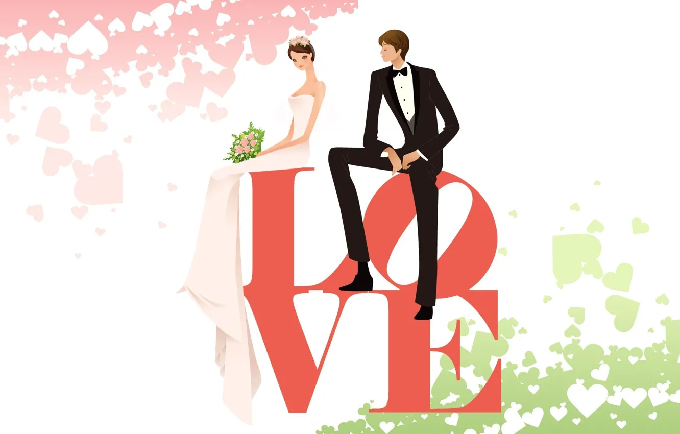 Photo wallpaper love, vector, spring, art, pair, two, wedding, the word