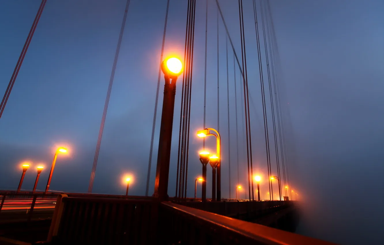 Photo wallpaper night, bridge, lights