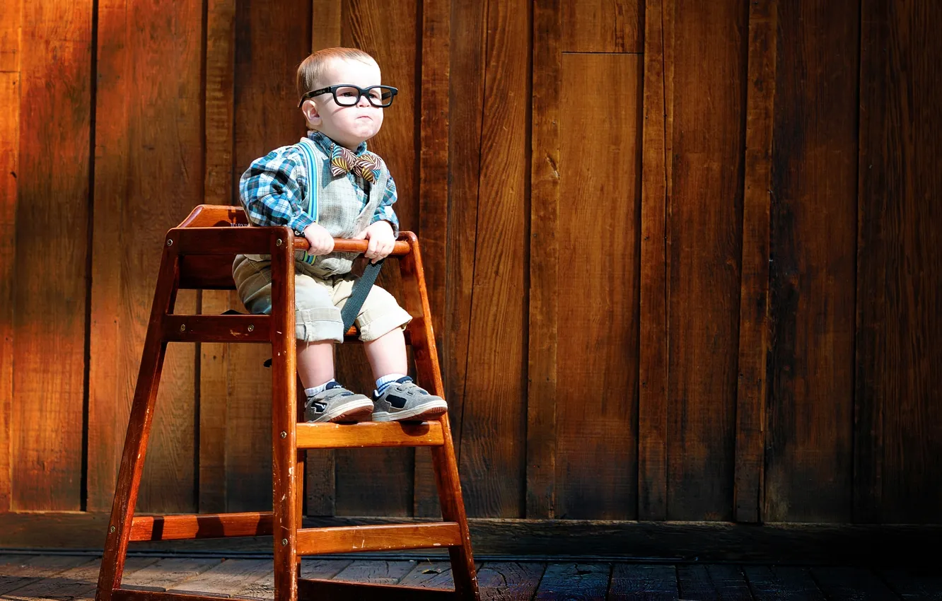 Photo wallpaper children, surprise, boy, glasses, sitting