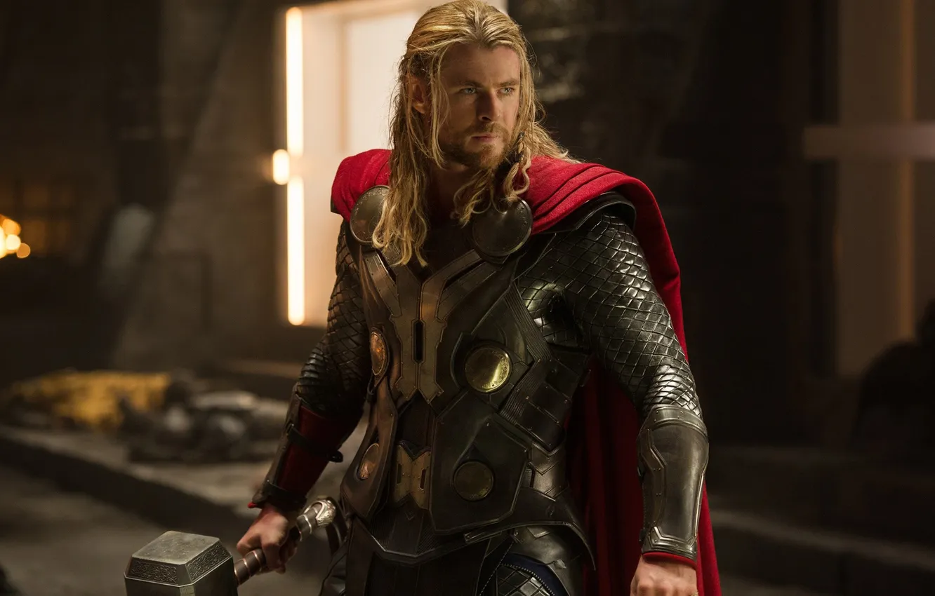 Photo wallpaper red, fiction, God, armor, hammer, poster, Cape, comic