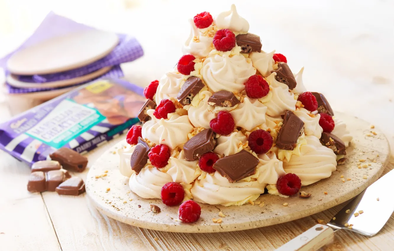 Photo wallpaper raspberry, food, chocolate, cake, cake, cake, cream, dessert
