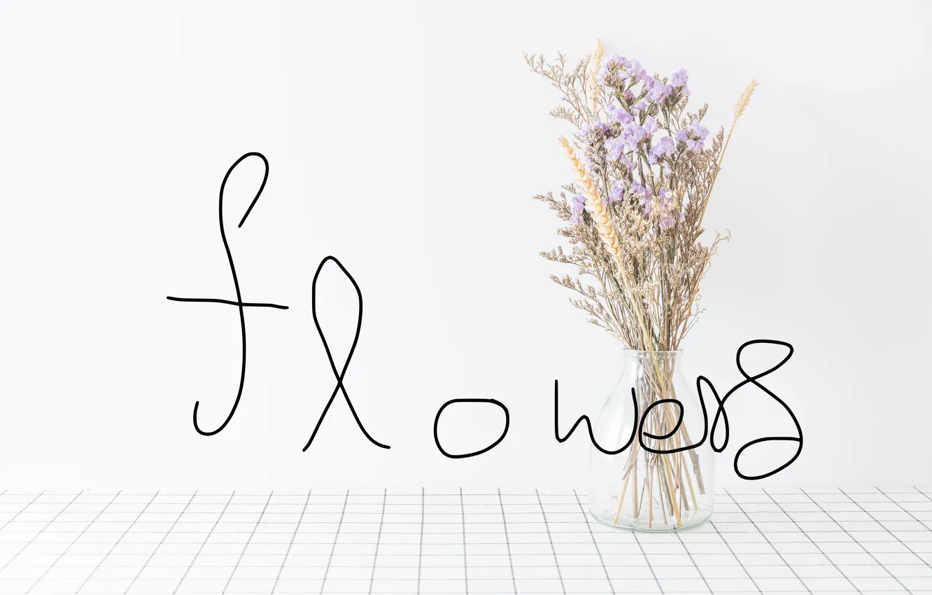 Photo wallpaper flowers, vase, White surface