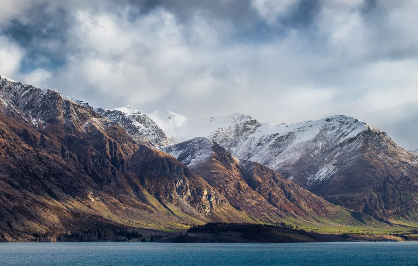 Photo wallpaper snow, mountains, lake, beautiful