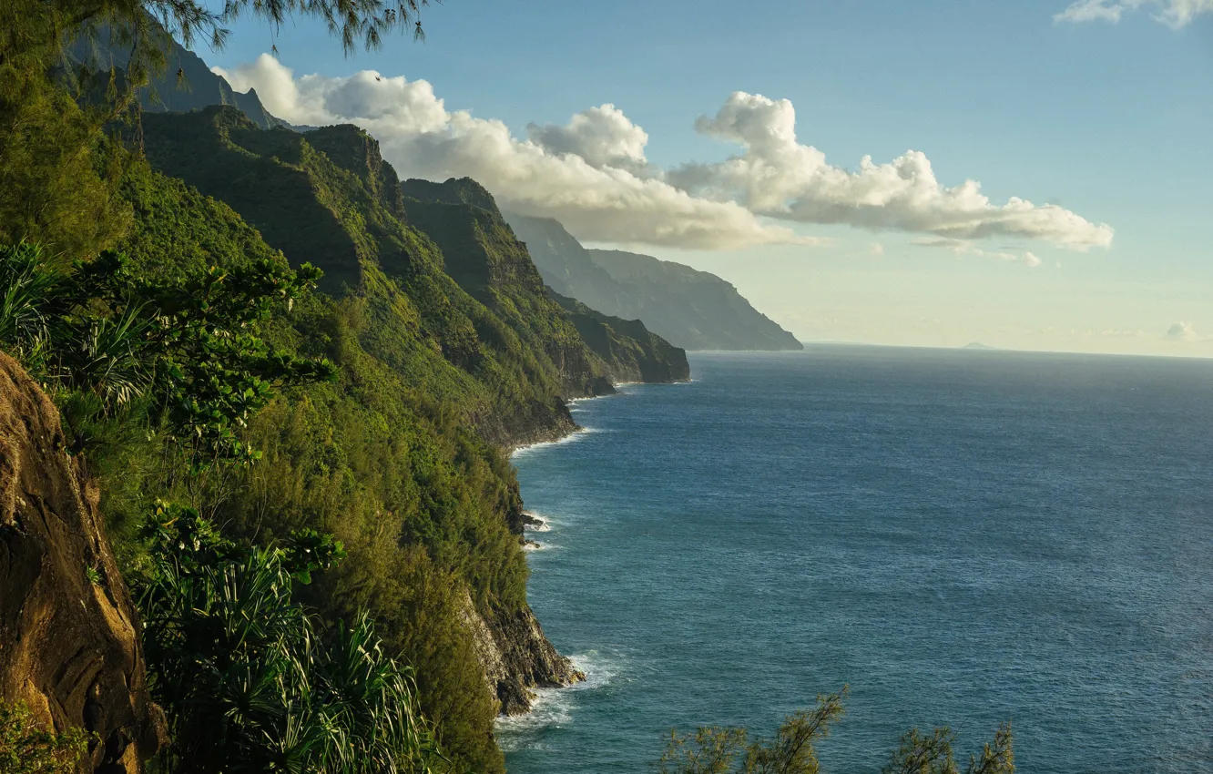 Photo wallpaper mountains, the ocean, coast, Hawaii, Pacific Ocean, Hawaii, The Pacific ocean
