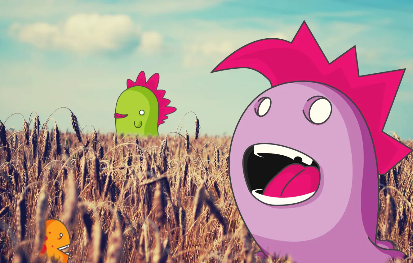 Photo wallpaper field, collage, vector, monsters, ears, reckdesigns