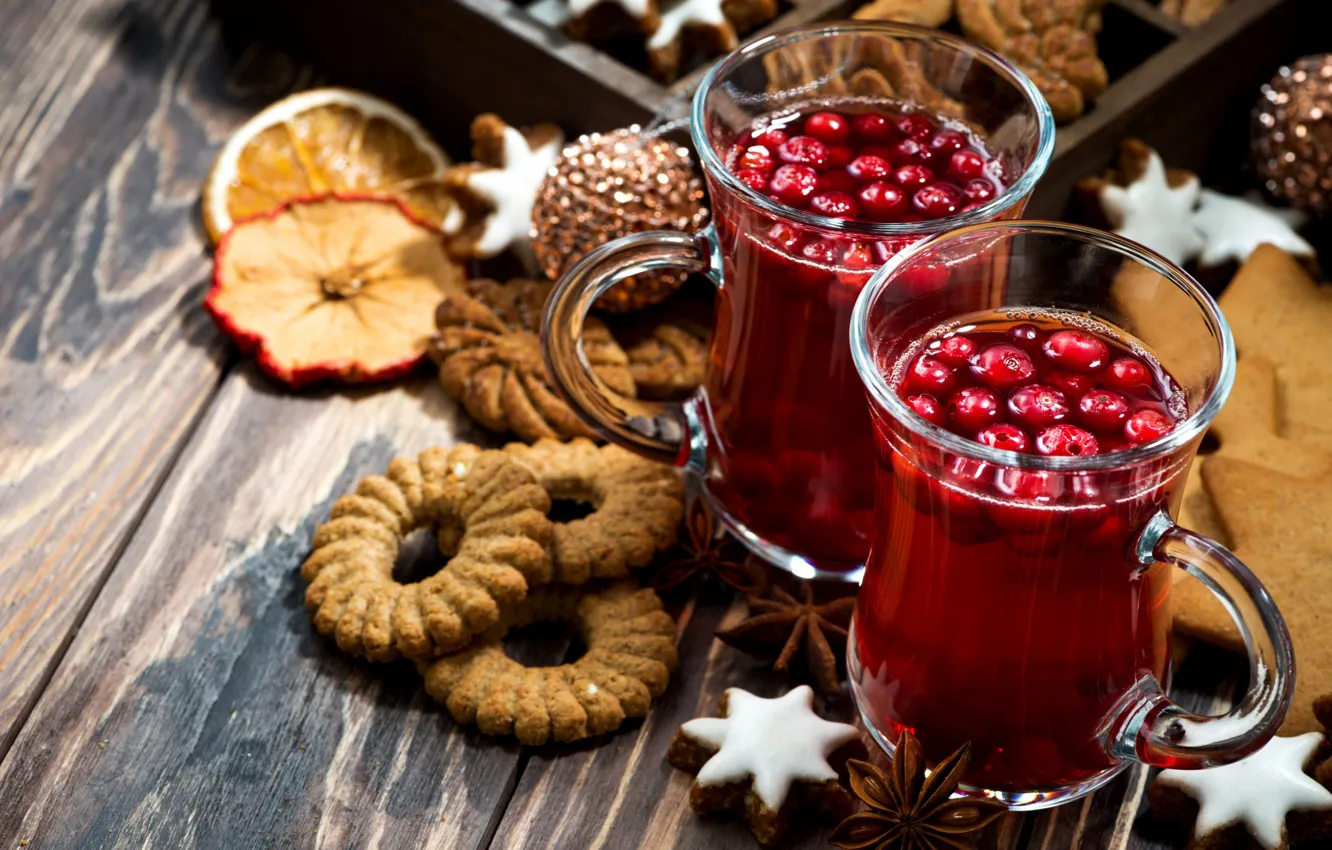 Photo wallpaper holiday, new year, cookies, drink, mugs, Anis